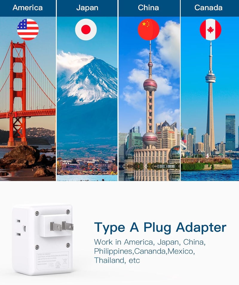 One Beat 2 Pack US to Japan Plug Adapter, 2 Prong to 3 Prong Outlet Adapter with 3 AC Outlets 3 USB Ports(1 USB C), Type A Travel Power Converter Plug Adaptor for USA to Japanese Canada Mexico Philippines Peru - Image 2